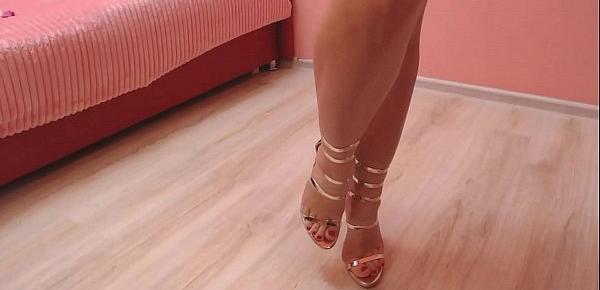  Nice collection of high heels and teasing with them.